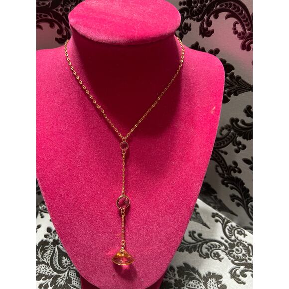 Melania Clara Luna collection gold with Pink stones Y Necklace - Picture 3 of 4